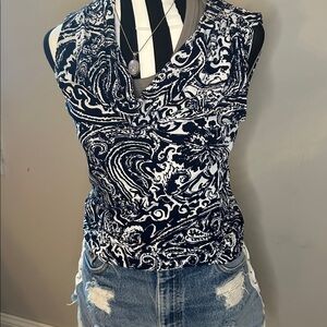 Chaps Navy and White Swirl Print Blouse